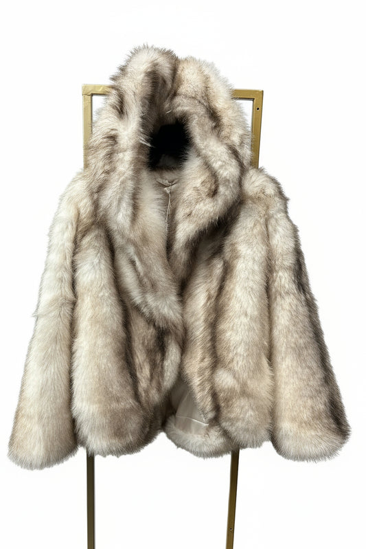 ECO PELLICCIA CON CAPPUCCIO BEIGE